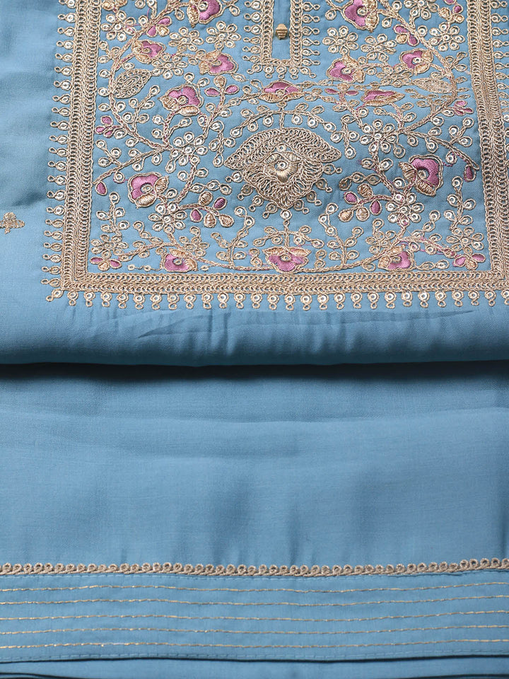 Neck Embroidery Chanderi Unstitched Suit With Dupatta