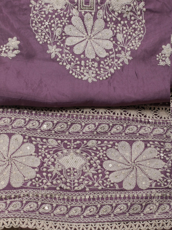Thread Embroidery Cotton Blend Unstitched Suit With Dupatta