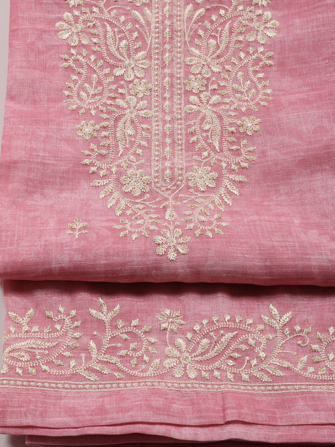 Neck Embroidered Chanderi Unstitched Suit With Dupatta