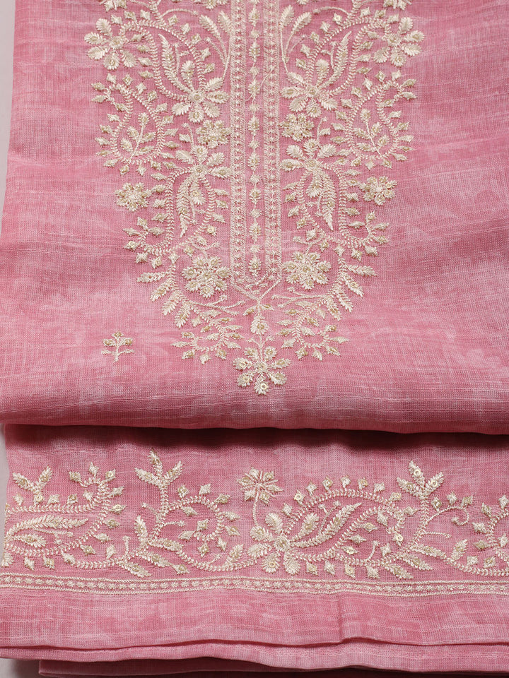 Neck Embroidered Chanderi Unstitched Suit With Dupatta