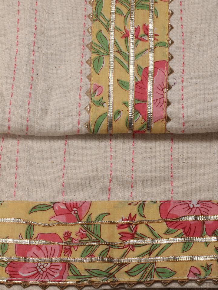 Neck Patti Cotton Blend Unstitched Suit Piece With Dupatta