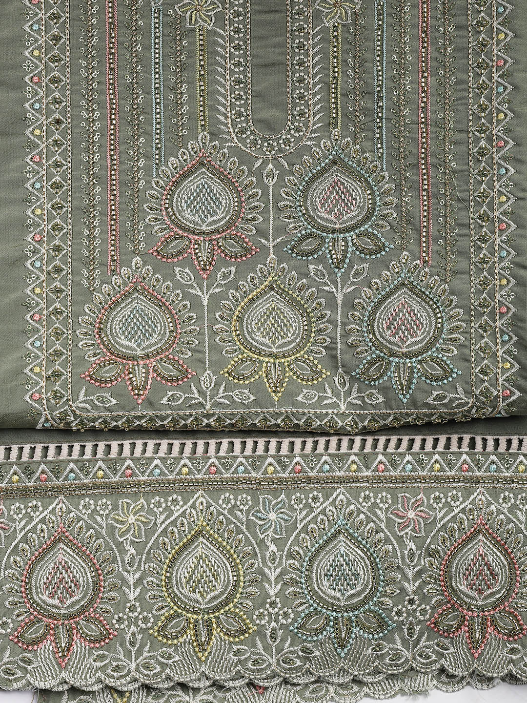 Embroidered Chanderi Unstitched Suit Piece With Dupatta