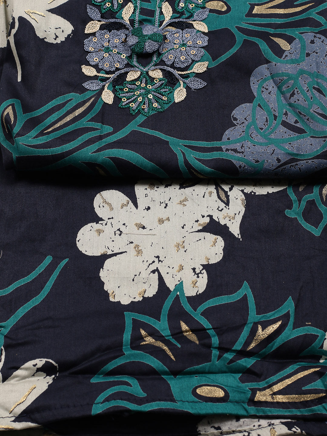 Neck Embroidered Cotton Blend Unstitched Suit With Dupatta