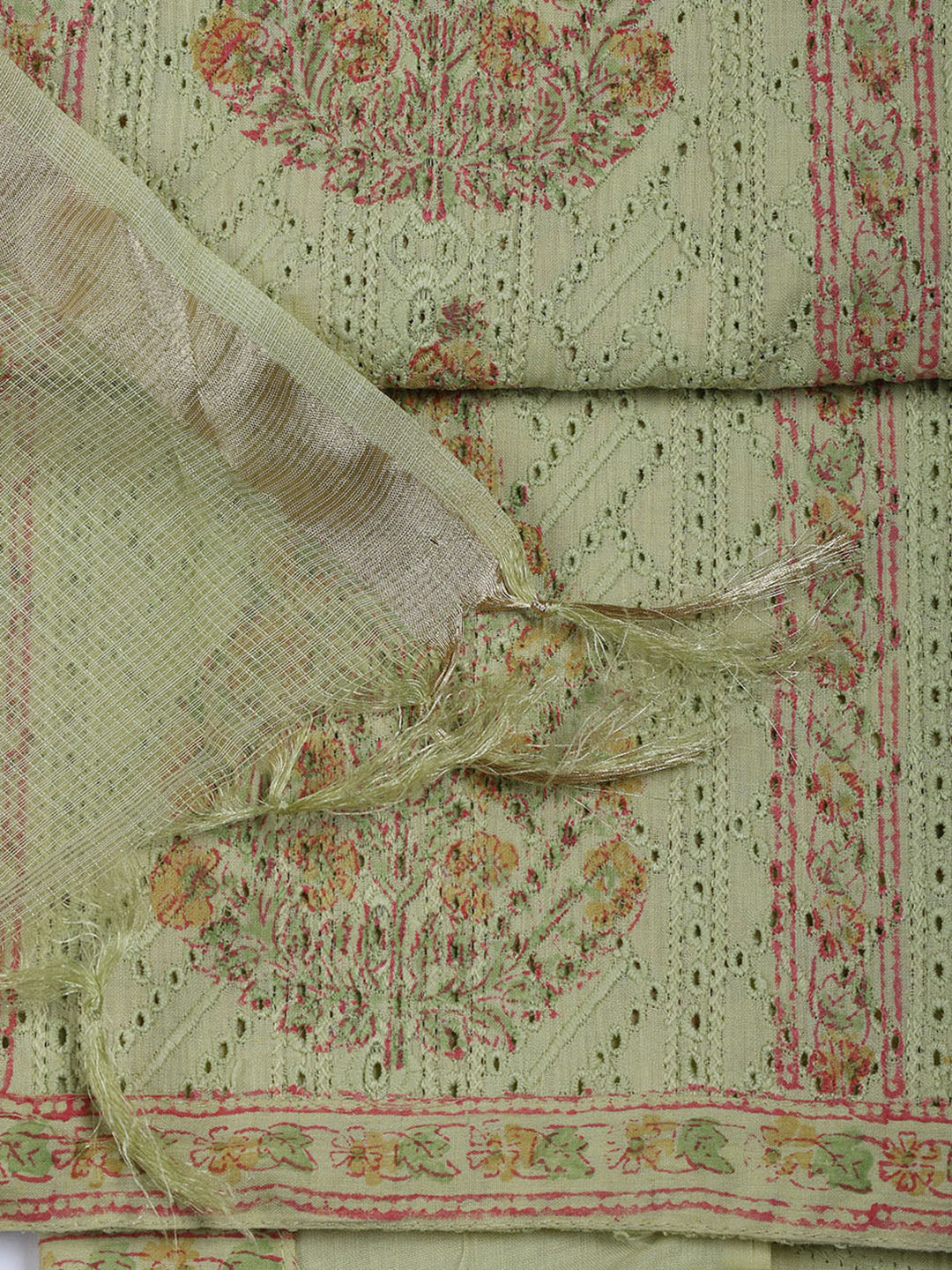 Neck Work Cotton Blend Unstitched Suit With Dupatta