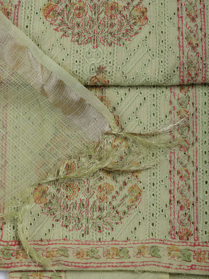 Neck Work Cotton Blend Unstitched Suit With Dupatta