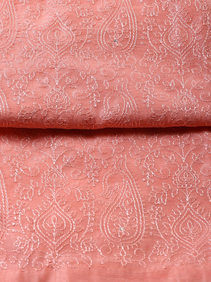 Embroidered Chanderi Unstitched Suit With Dupatta