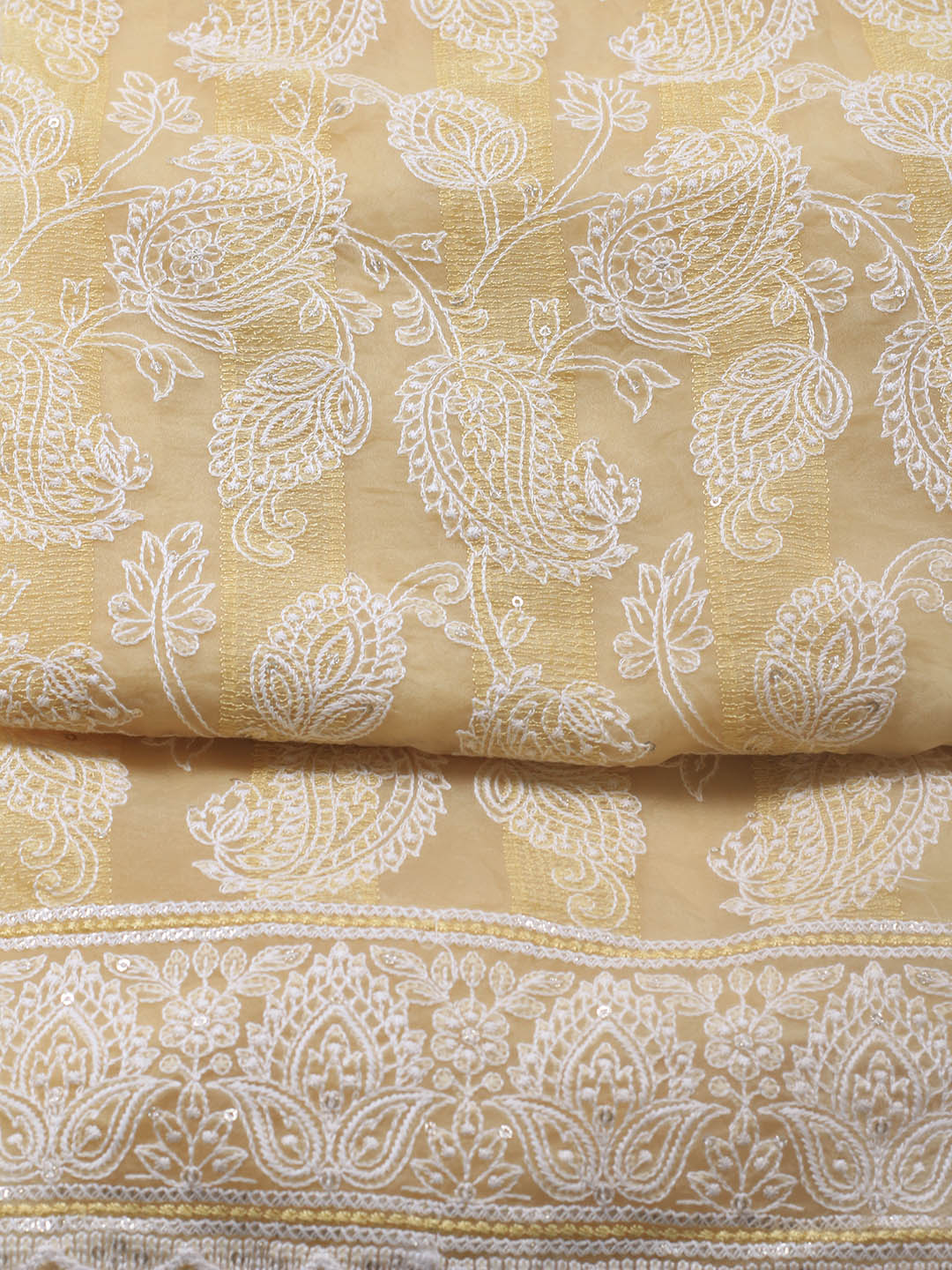 Thread Embroidery Organza Unstitched Suit Piece With Dupatta