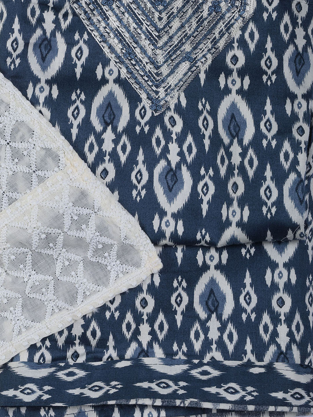 Neck Work Cotton Blend Unstitched Suit With Dupatta