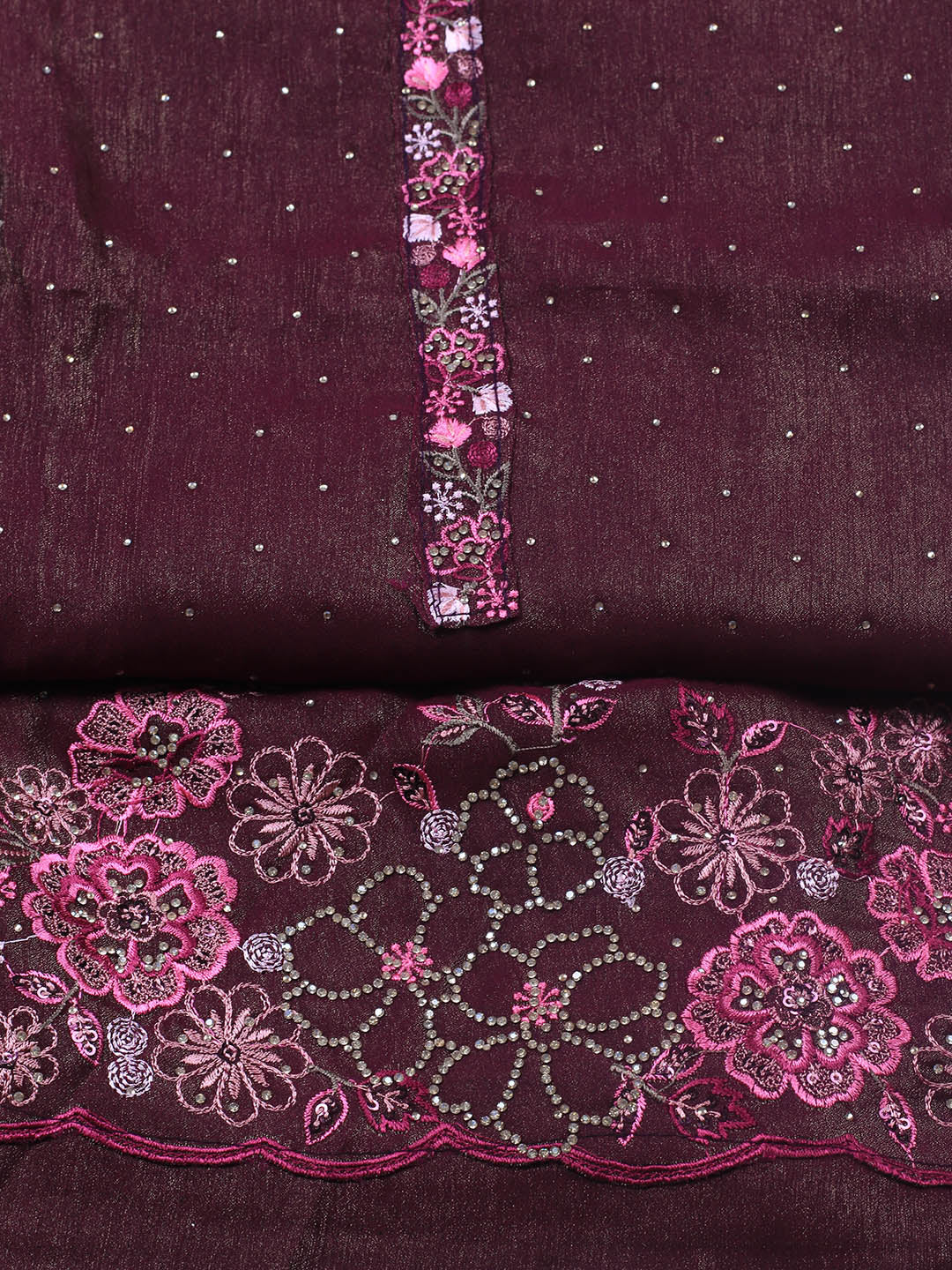 Embroidered Chinon Unstitched Suit With Dupatta