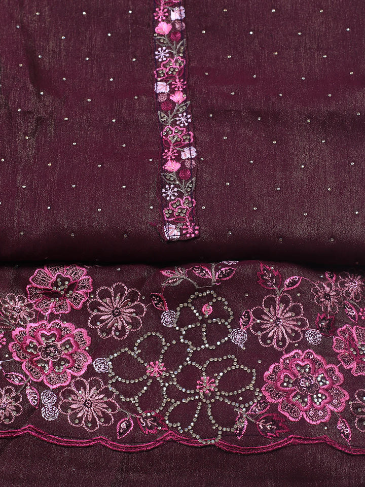 Embroidered Chinon Unstitched Suit With Dupatta