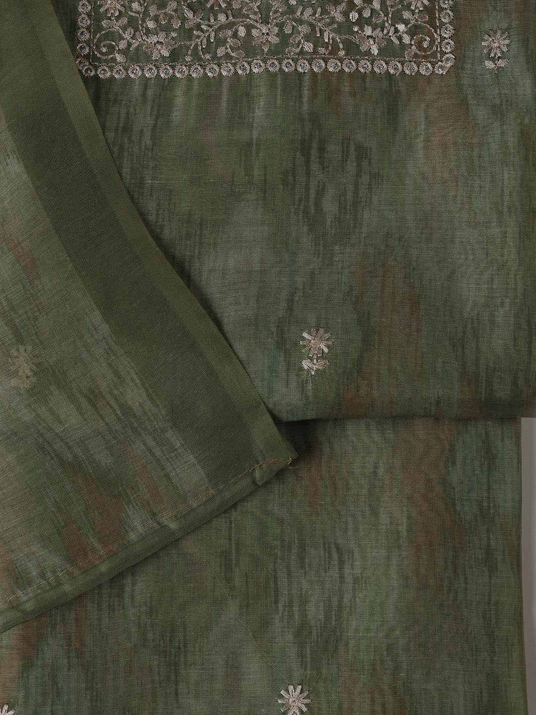 Neck Embroidered Chanderi Unstitched Suit Piece With Dupatta