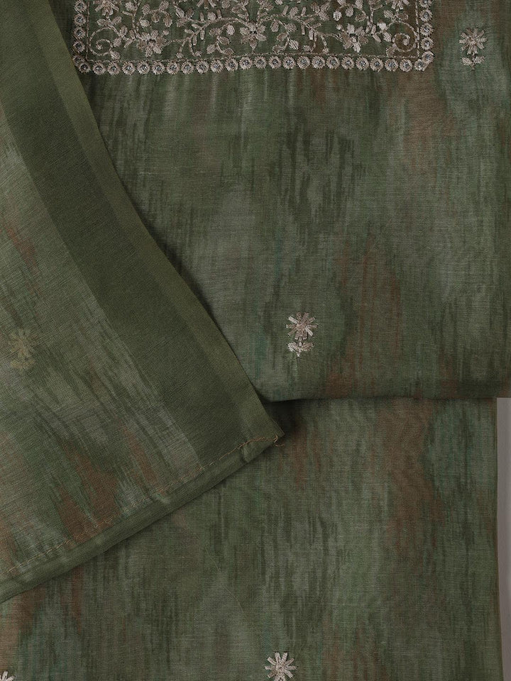 Neck Embroidered Chanderi Unstitched Suit Piece With Dupatta