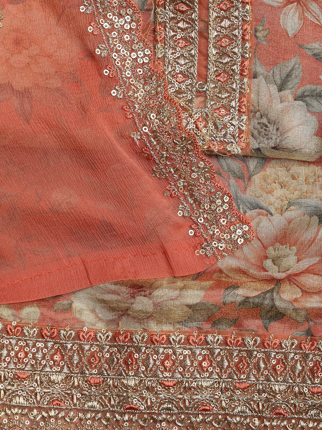 Patch Neck Art Silk Unstitched Suit With Dupatta