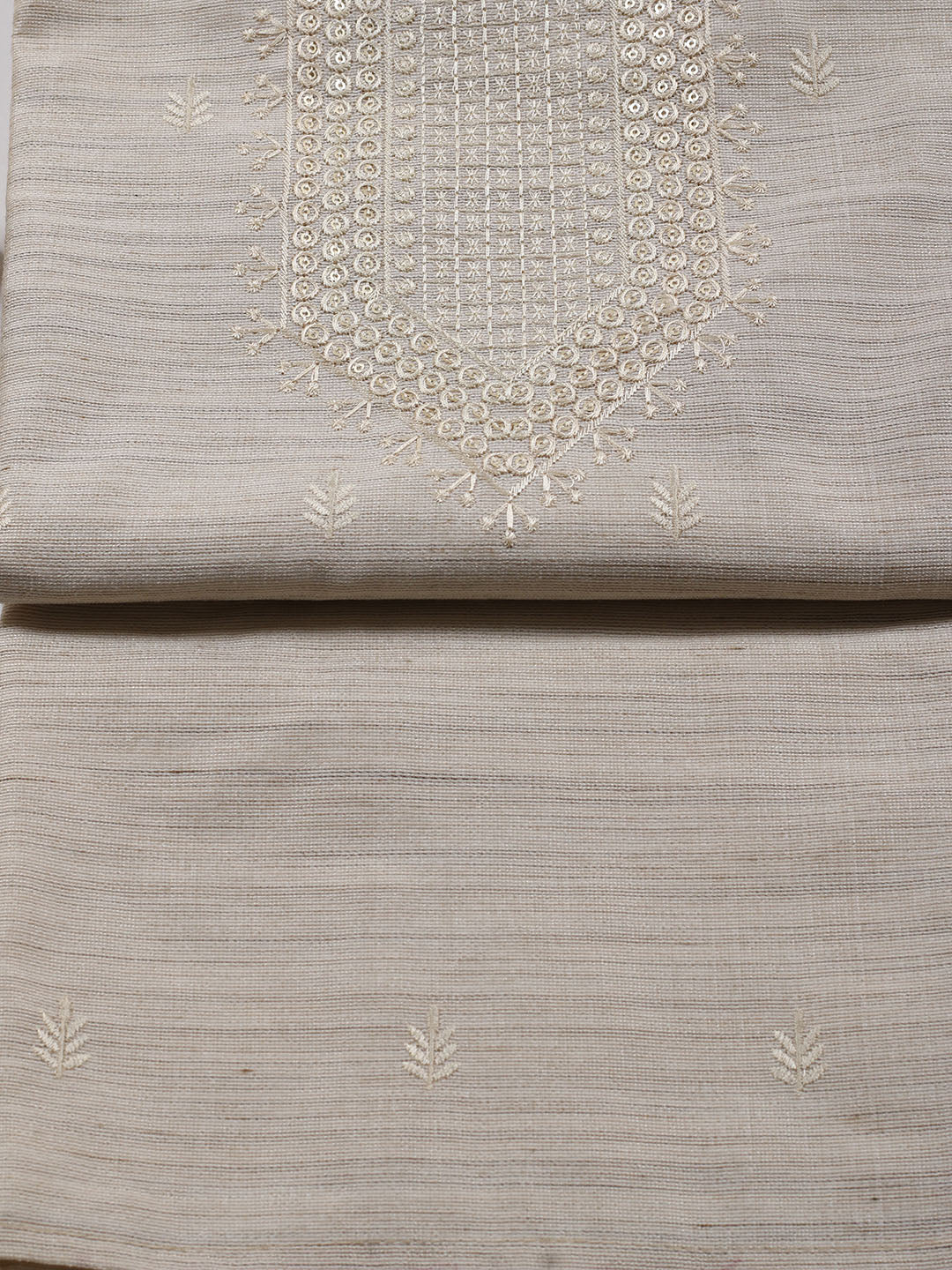 Neck Embroidered Chanderi Unstitched Suit Piece With Dupatta