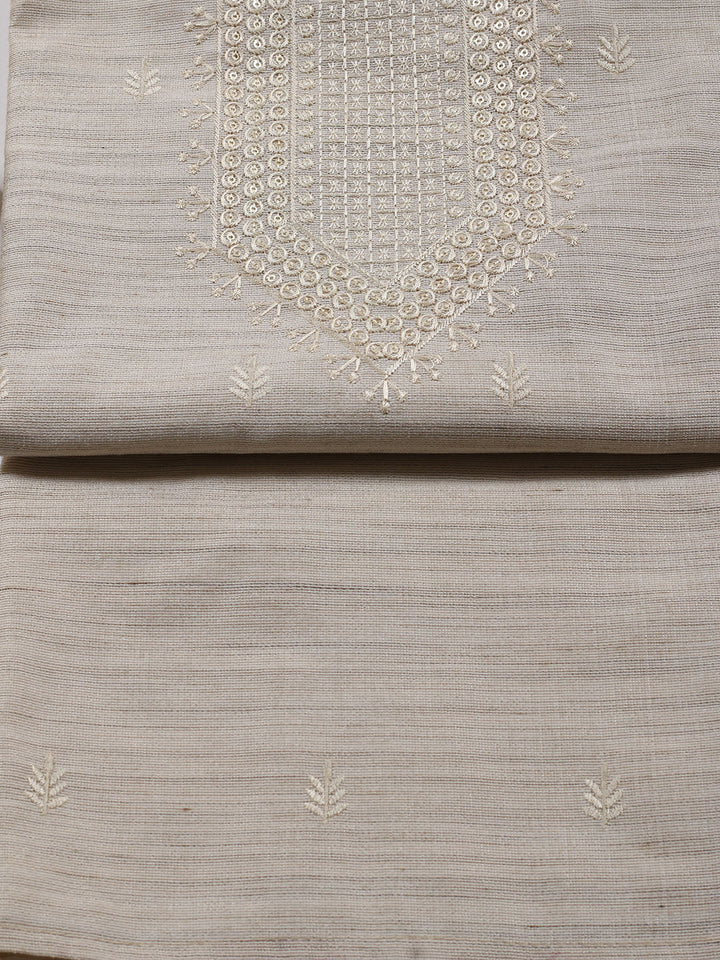 Neck Embroidered Chanderi Unstitched Suit Piece With Dupatta