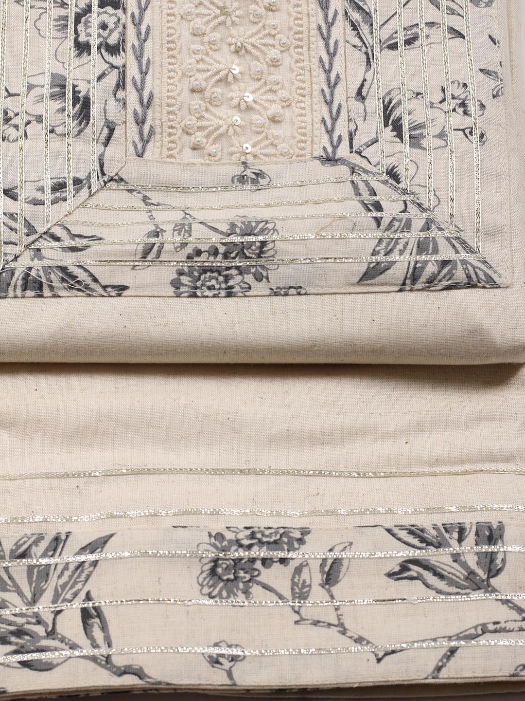 Neck Embroidered Cotton Blend Unstitched Suit Piece With Dupatta