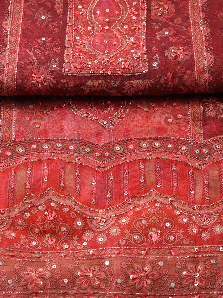 Embroidered Chanderi Unstitched Suit With Dupatta