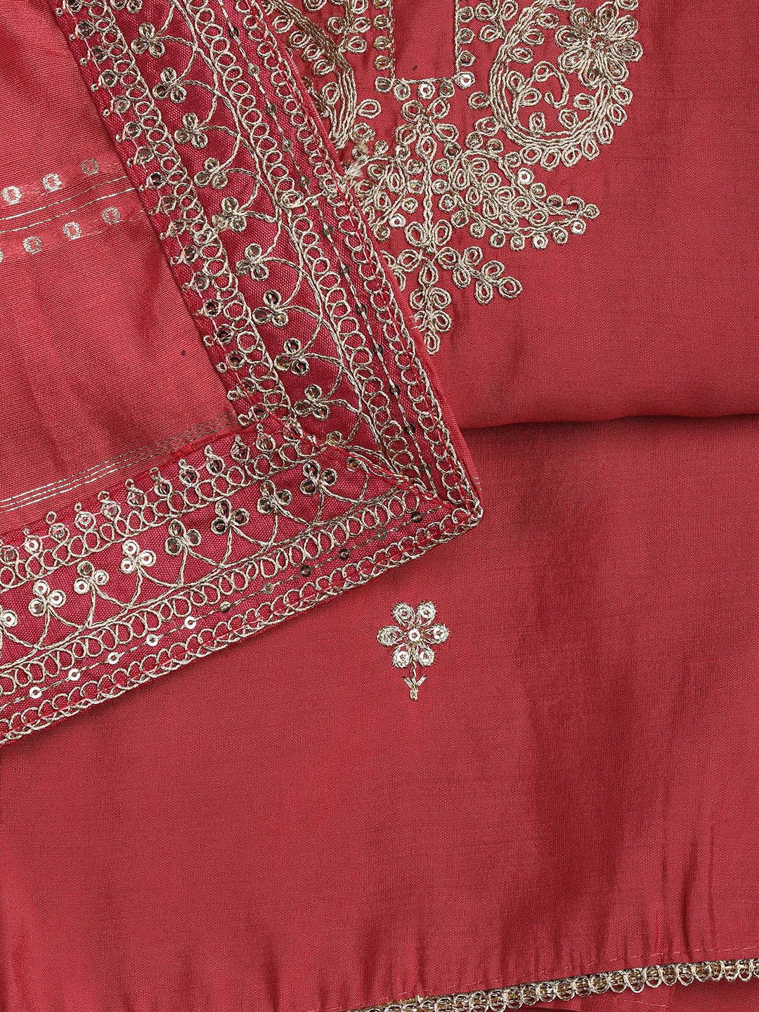 Neck Embroidery Chanderi Unstitched Suit With Dupatta