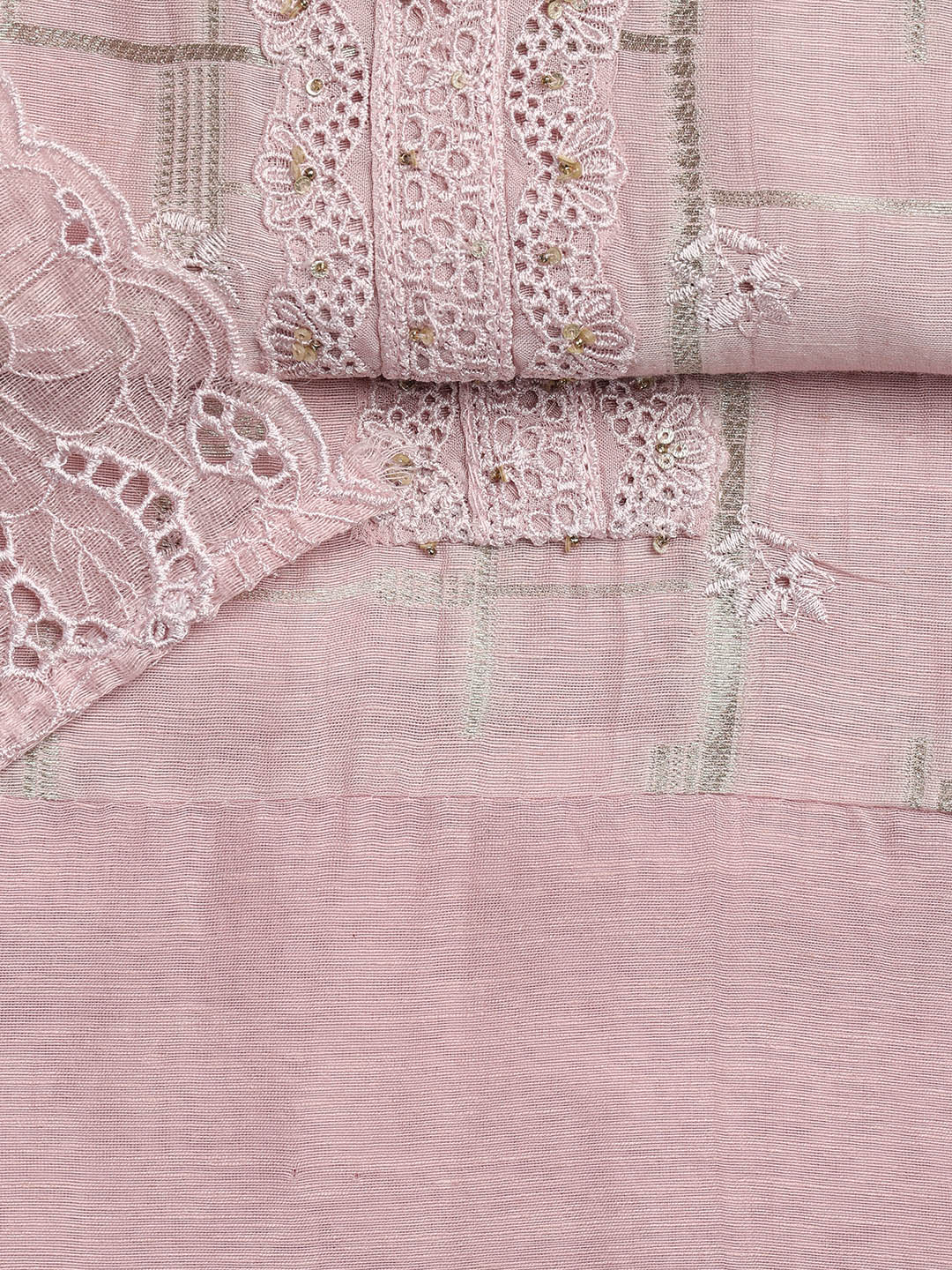 Embroidery Linen Unstitched Suit With Dupatta