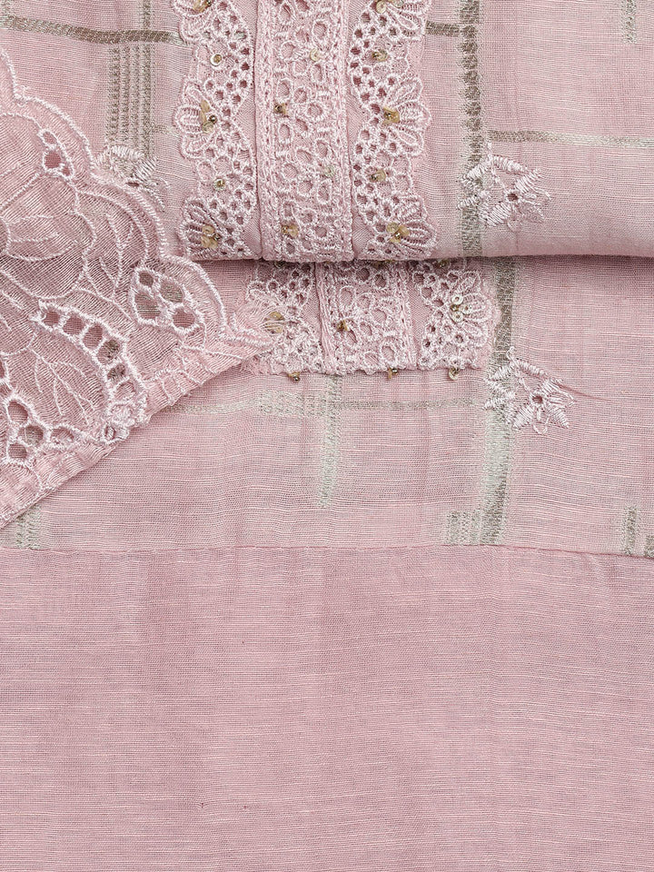 Embroidery Linen Unstitched Suit With Dupatta