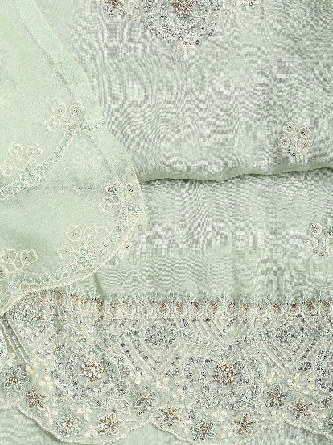Embroidered Chanderi Unstitched Suit Piece With Dupatta