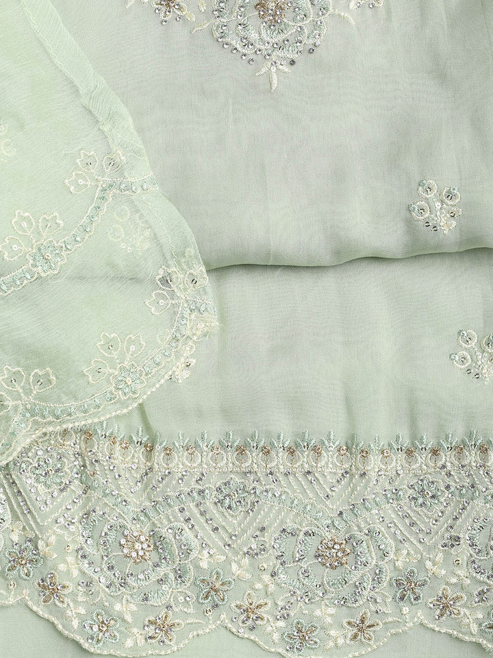 Embroidered Chanderi Unstitched Suit Piece With Dupatta