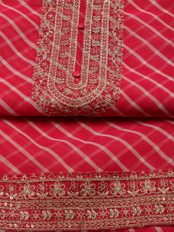 Neck Embroidered Organza Unstitched Suit With Dupatta