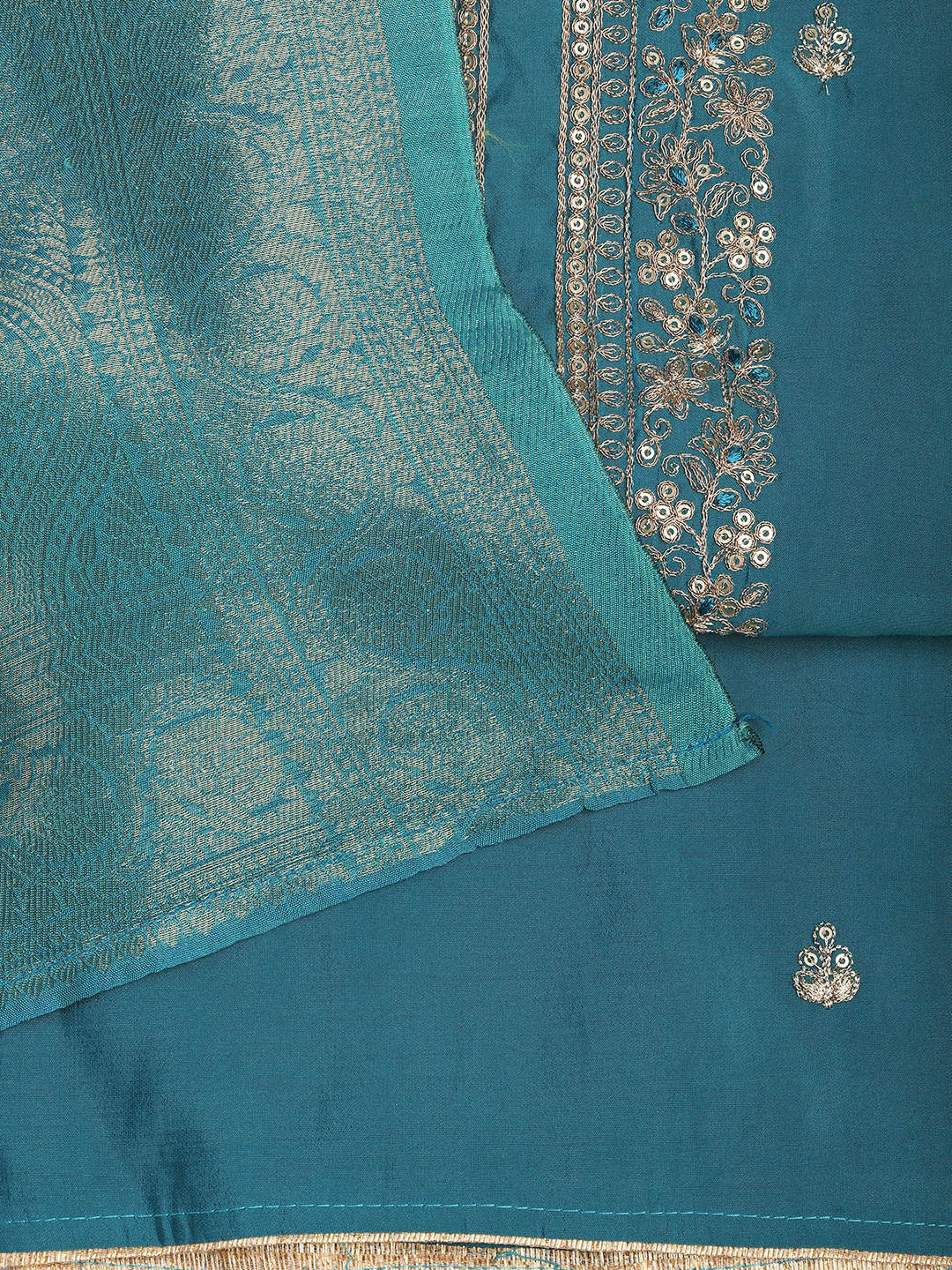 Embroidered Chanderi Unstitched Suit Piece With Dupatta