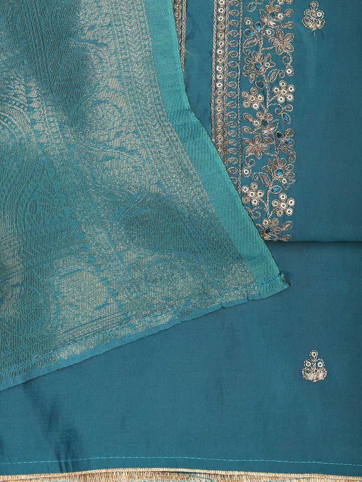 Embroidered Chanderi Unstitched Suit Piece With Dupatta