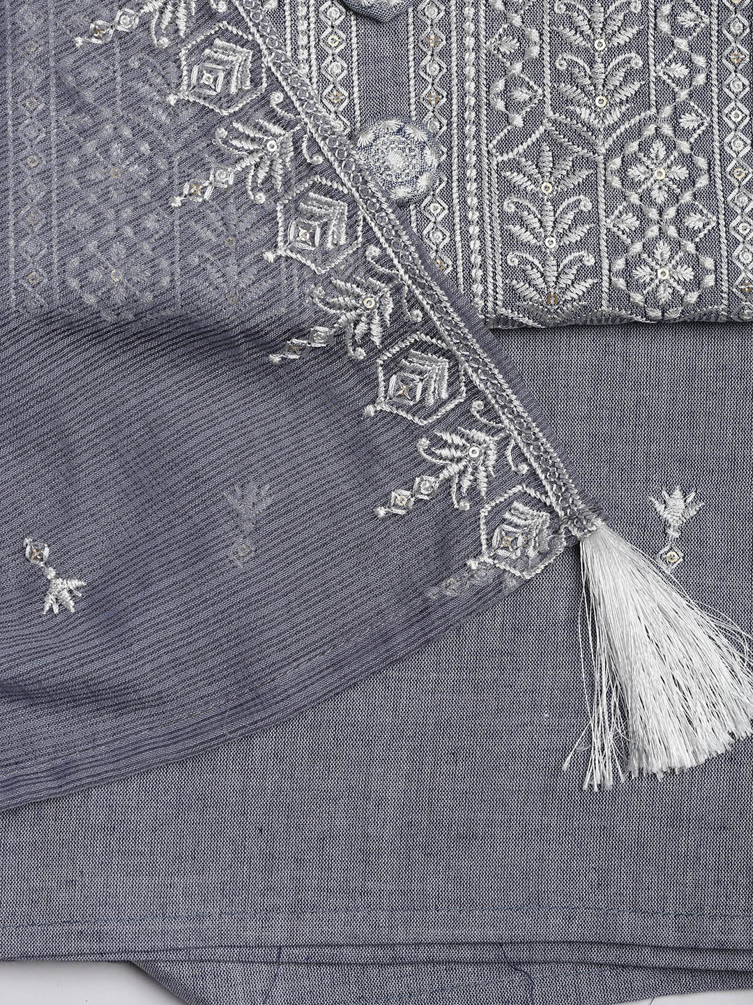 Embroidered Cotton Blend Unstitched Suit Piece With Dupatta