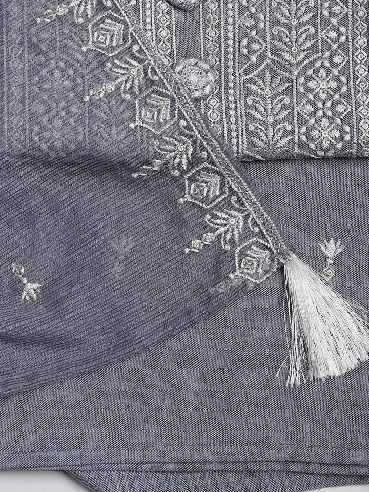 Embroidered Cotton Blend Unstitched Suit Piece With Dupatta