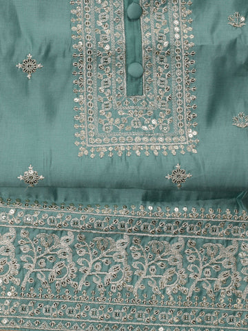 Neck Embroidered Chanderi Unstitched Suit With Dupatta