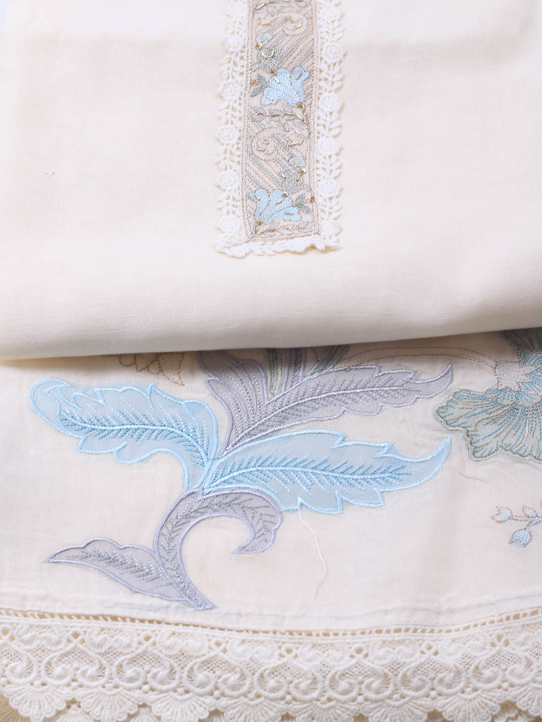 Embroidery Linen Unstitched Suit With Dupatta