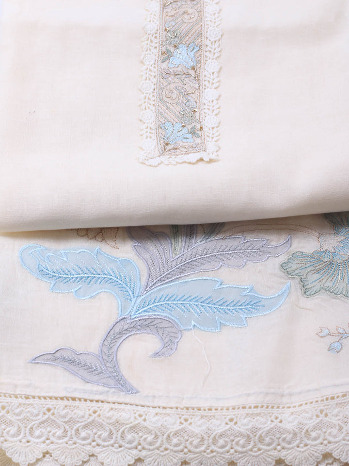 Embroidery Linen Unstitched Suit With Dupatta