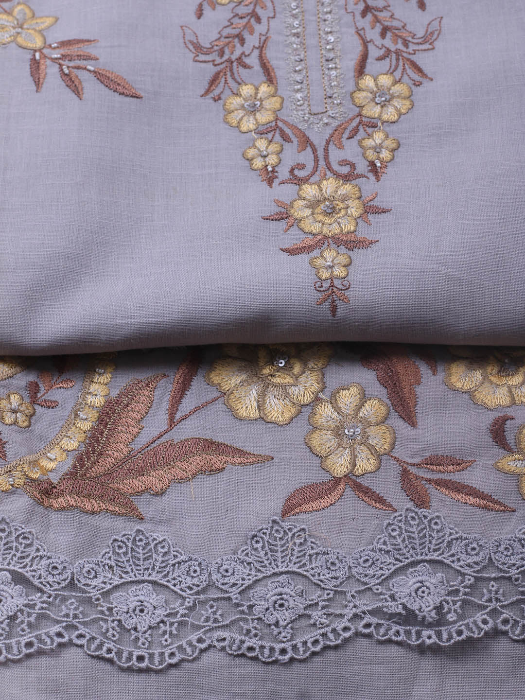 Embroidery Linen Unstitched Suit With Dupatta