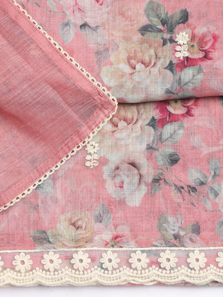 Printed Linen Unstitched Suit Piece With Dupatta