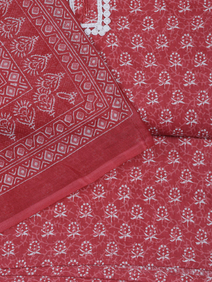 Neck Work Cotton Blend Unstitched Suit With Dupatta