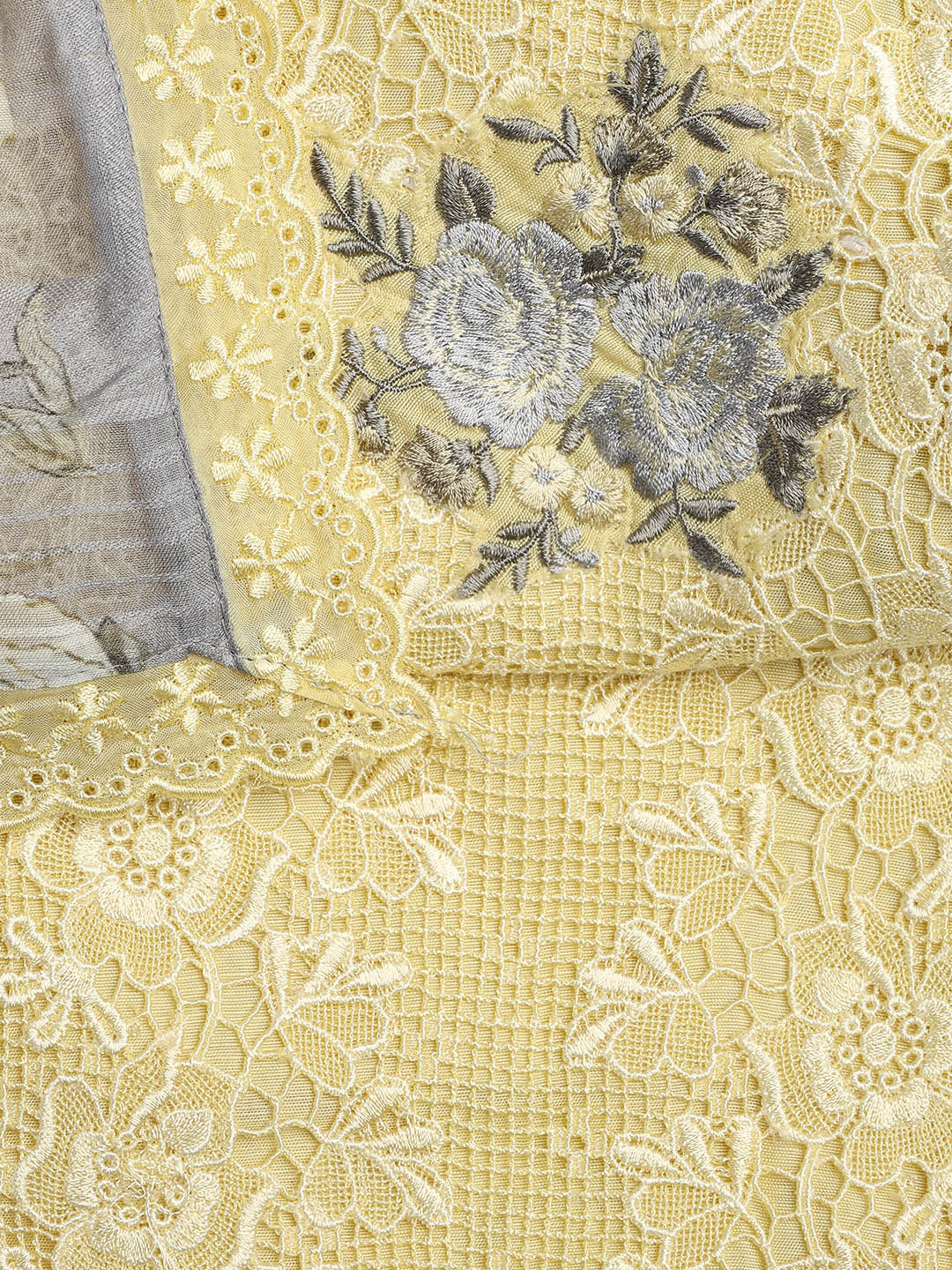 Embroidery Linen Unstitched Suit With Dupatta
