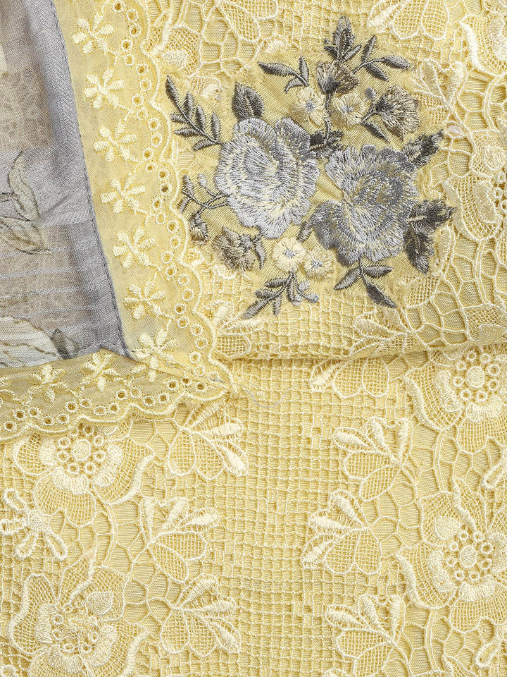 Embroidery Linen Unstitched Suit With Dupatta