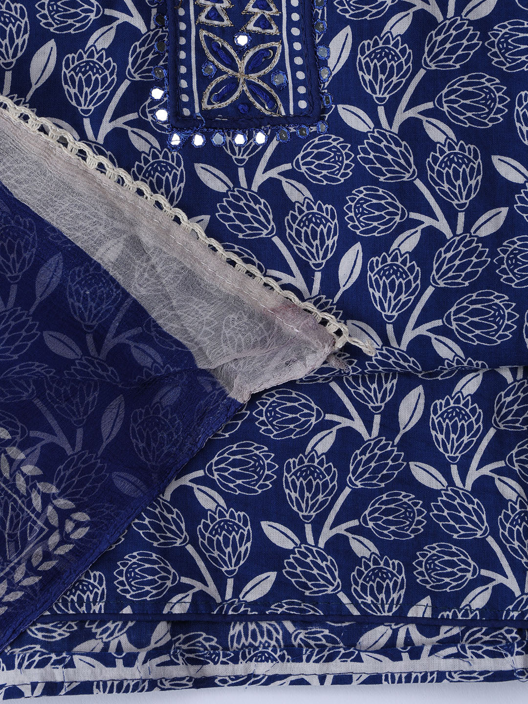Printed Cotton Blend Unstitched Suit With Dupatta