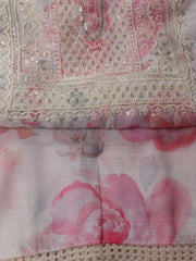 Neck Embroidered Linen Unstitched Suit With Dupatta