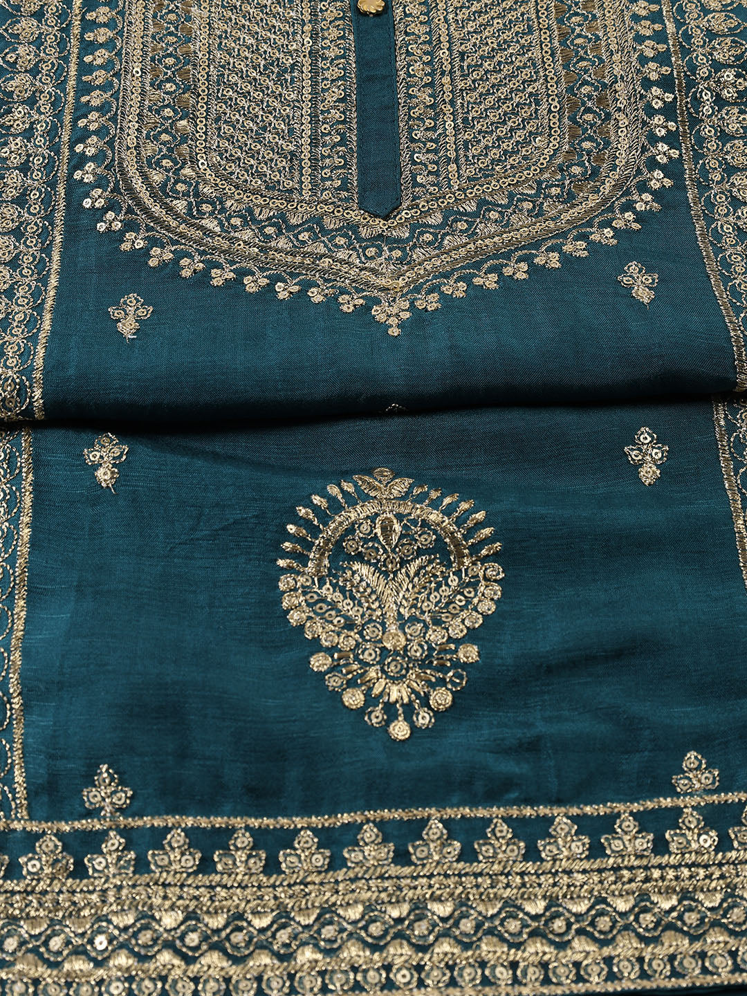 Neck Embroidered Chanderi Unstitched Suit With Dupatta