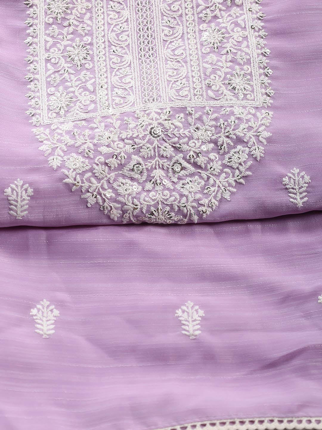 Neck Embroidered Chanderi Unstitched Suit With Dupatta