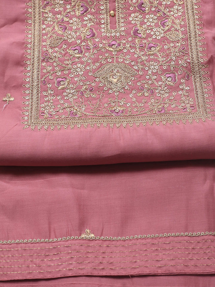 Neck Embroidery Chanderi Unstitched Suit With Dupatta