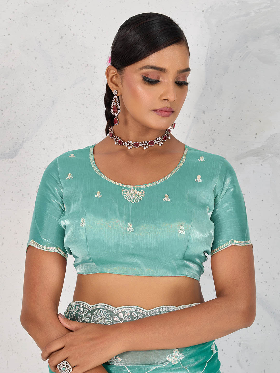 Sequence Embroidery Organza Saree