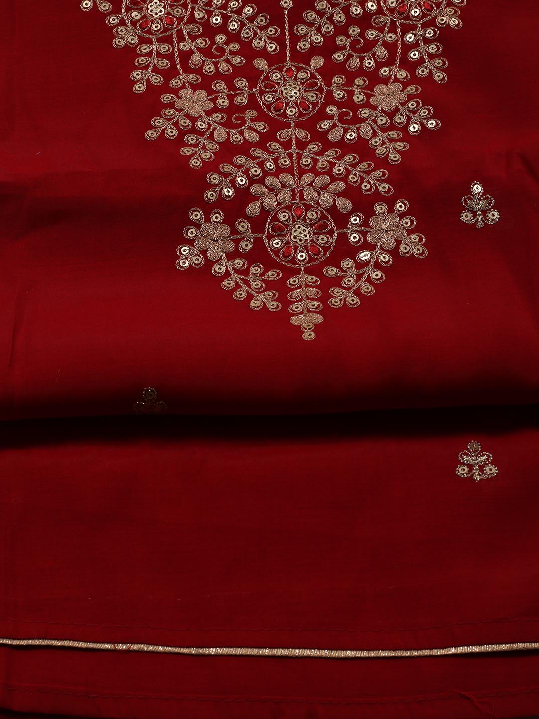 Neck Embroidery Chanderi Unstitched Suit Piece With Dupatta