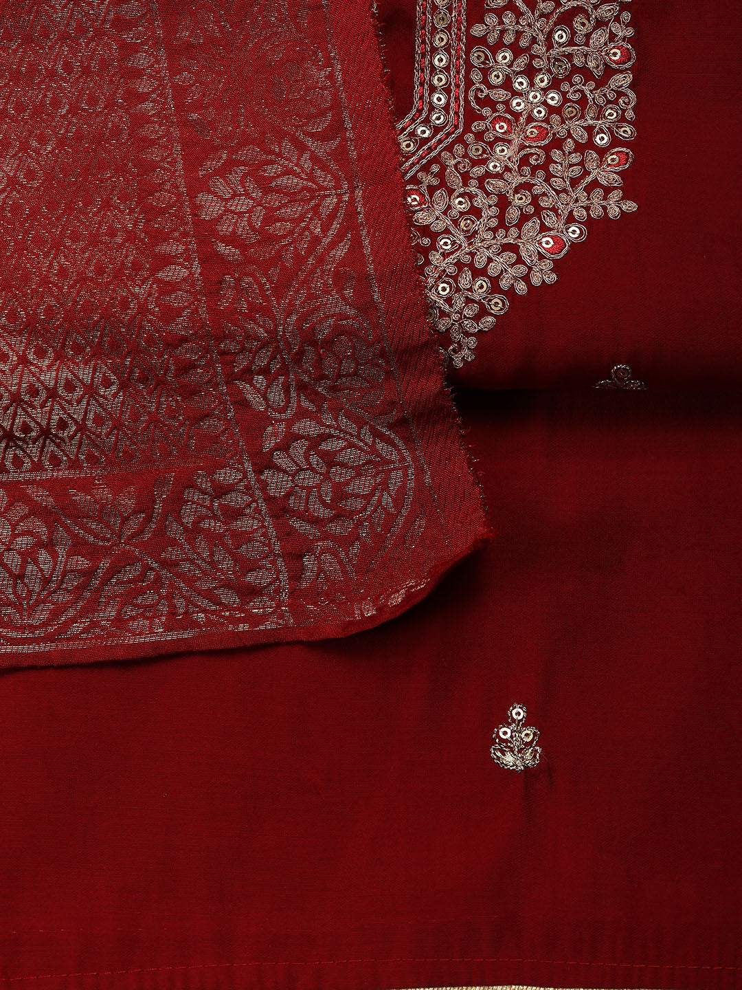 Embroidered Chanderi Unstitched Suit Piece With Dupatta