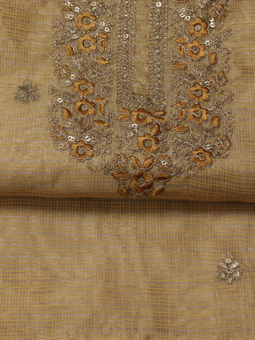 Neck Embroidered Chanderi Unstitched Suit Piece With Dupatta