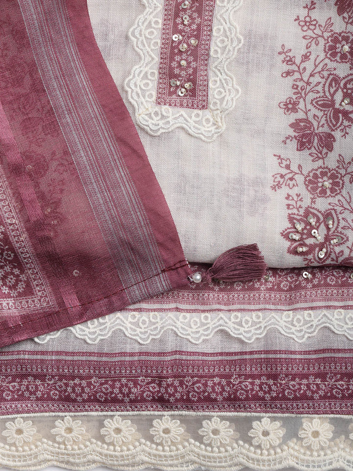Printed Linen Unstitched Suit Piece With Dupatta