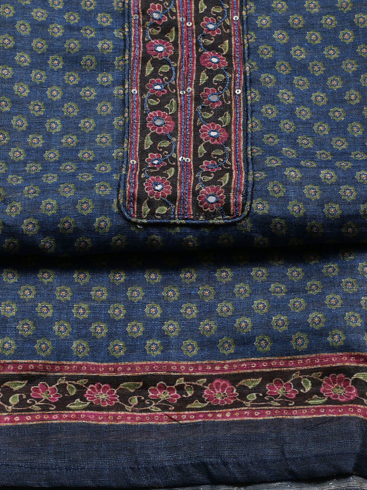 Neck Patti Chanderi Unstitched Suit With Dupatta